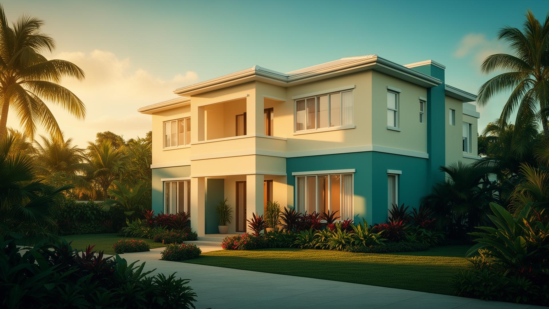 Caribbean residential property at golden hour